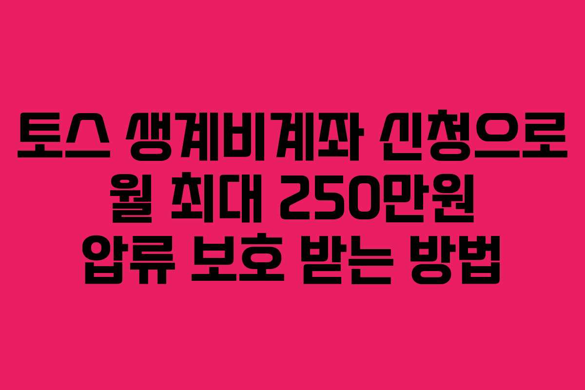 토스 생계비계좌 신청으로 월 최대 250만원 압류 보호 받는 방법