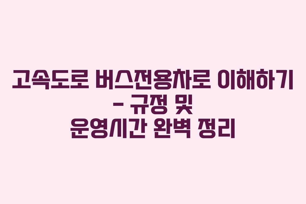 고속도로 버스전용차로 이해하기 – 규정 및 운영시간 완벽 정리