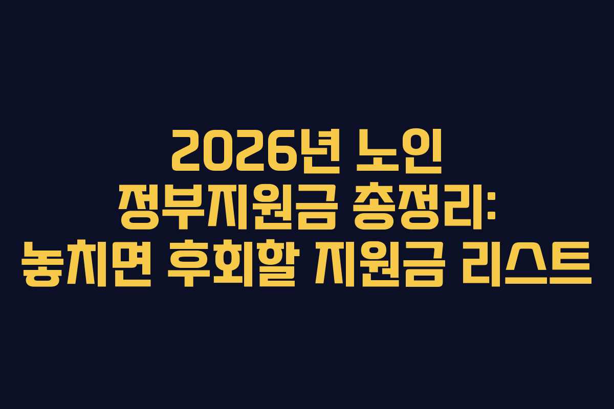 2026년 노인 정부지원금 총정리: 놓치면 후회할 지원금 리스트