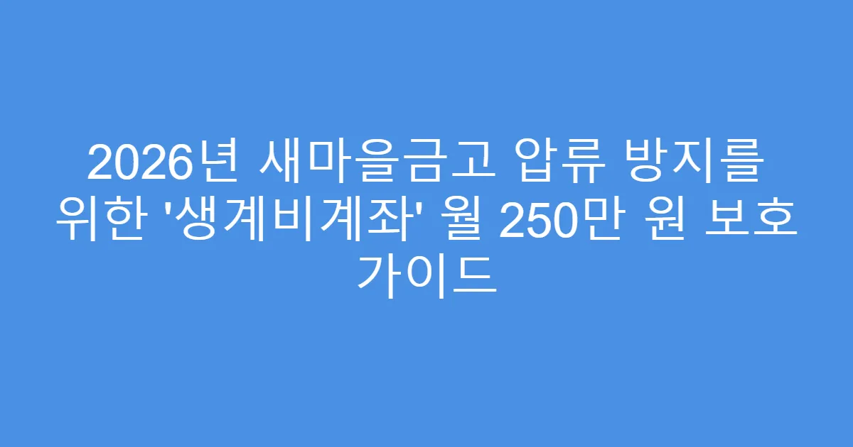 2026년 새마을금고 압류 방지를 위한 ‘생계비계좌’ 월 250만 원 보호 가이드