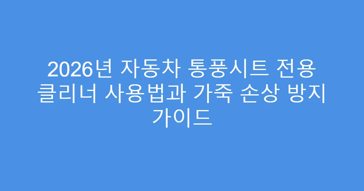 2026년 자동차 통풍시트 전용 클리너 사용법과 가죽 손상 방지 가이드