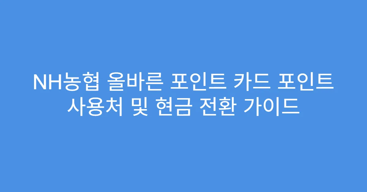 NH농협 올바른 포인트 카드 포인트 사용처 및 현금 전환 가이드