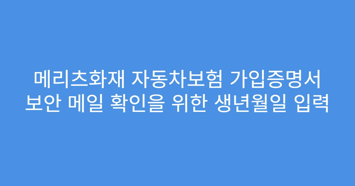 메리츠화재 자동차보험 가입증명서 보안 메일 확인을 위한 생년월일 입력