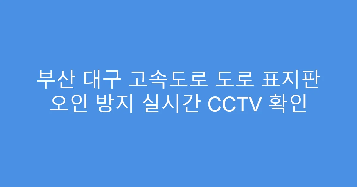 부산 대구 고속도로 도로 표지판 오인 방지 실시간 CCTV 확인