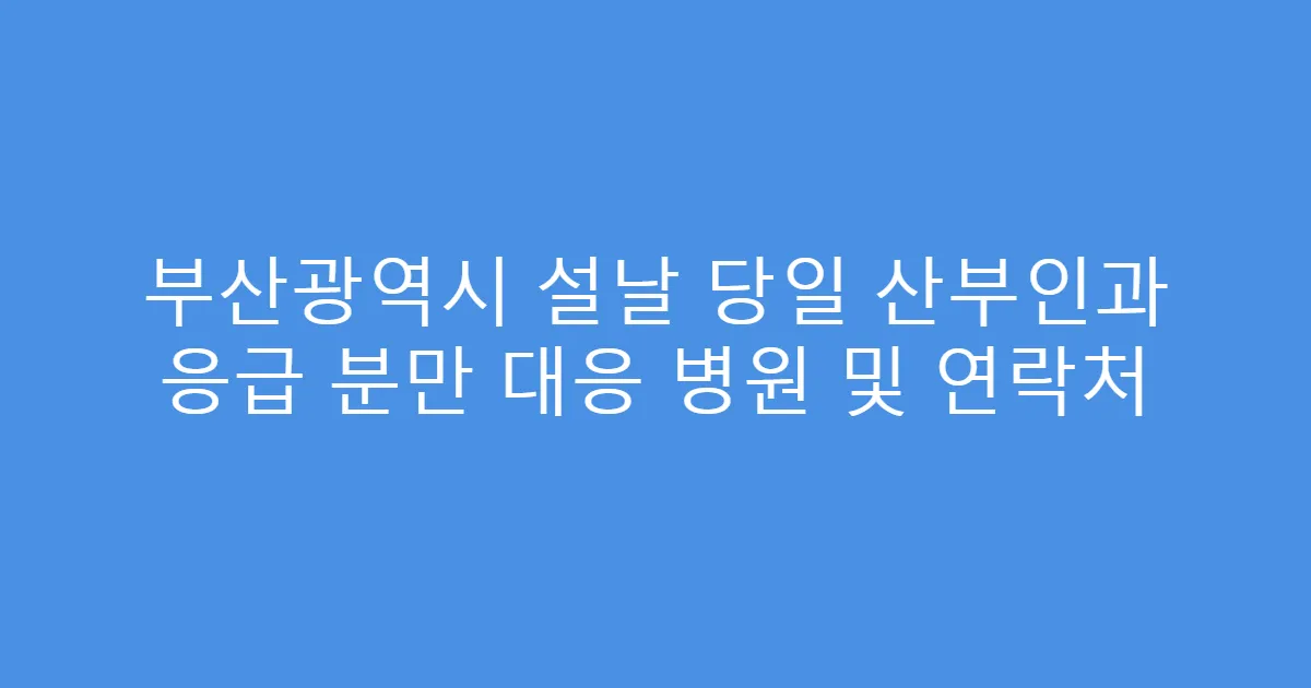 부산광역시 설날 당일 산부인과 응급 분만 대응 병원 및 연락처