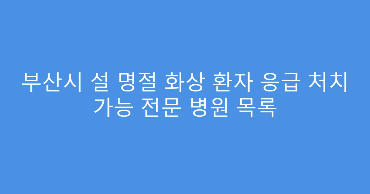 부산시 설 명절 화상 환자 응급 처치 가능 전문 병원 목록