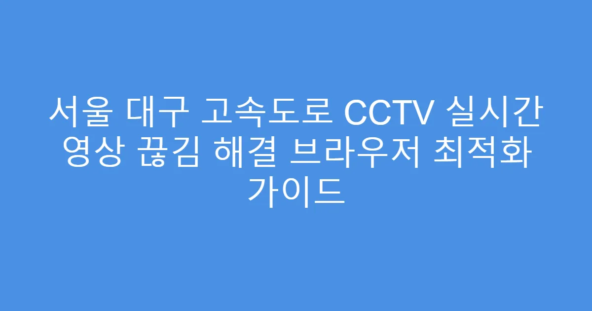 서울 대구 고속도로 CCTV 실시간 영상 끊김 해결 브라우저 최적화 가이드
