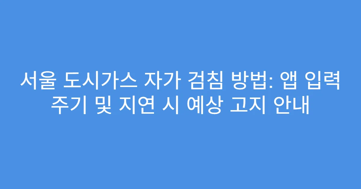 서울 도시가스 자가 검침 방법: 앱 입력 주기 및 지연 시 예상 고지 안내