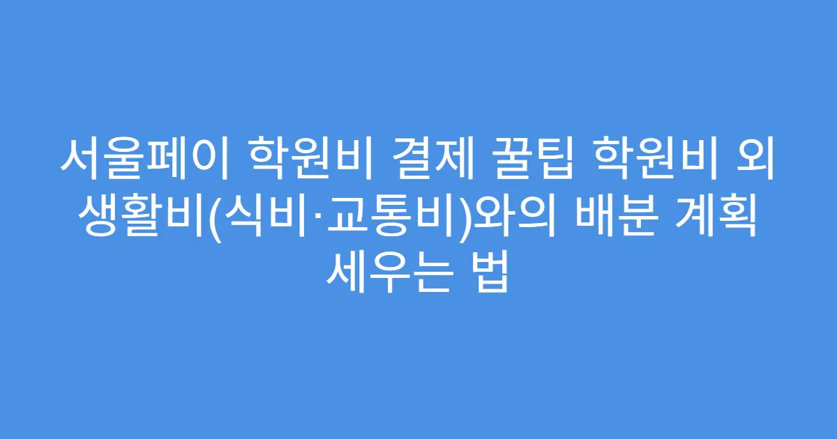 서울페이 학원비 결제 꿀팁 학원비 외 생활비(식비·교통비)와의 배분 계획 세우는 법