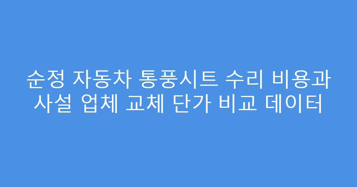 순정 자동차 통풍시트 수리 비용과 사설 업체 교체 단가 비교 데이터