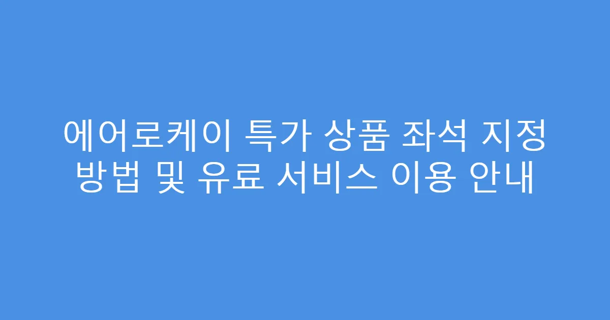 에어로케이 특가 상품 좌석 지정 방법 및 유료 서비스 이용 안내