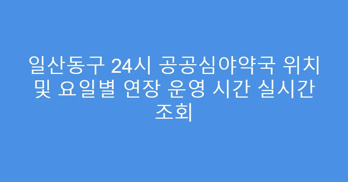 일산동구 24시 공공심야약국 위치 및 요일별 연장 운영 시간 실시간 조회