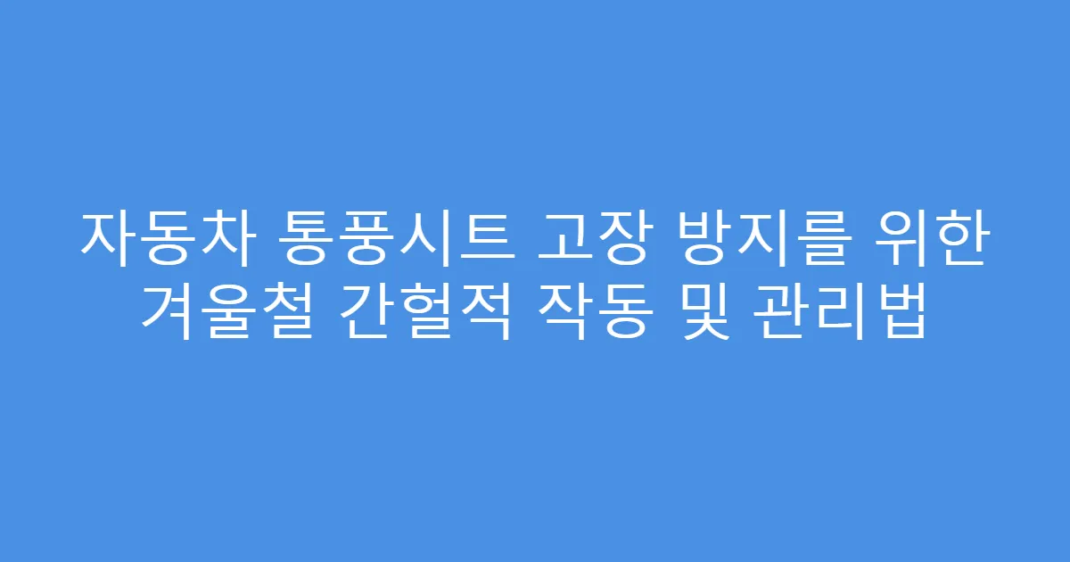 자동차 통풍시트 고장 방지를 위한 겨울철 간헐적 작동 및 관리법