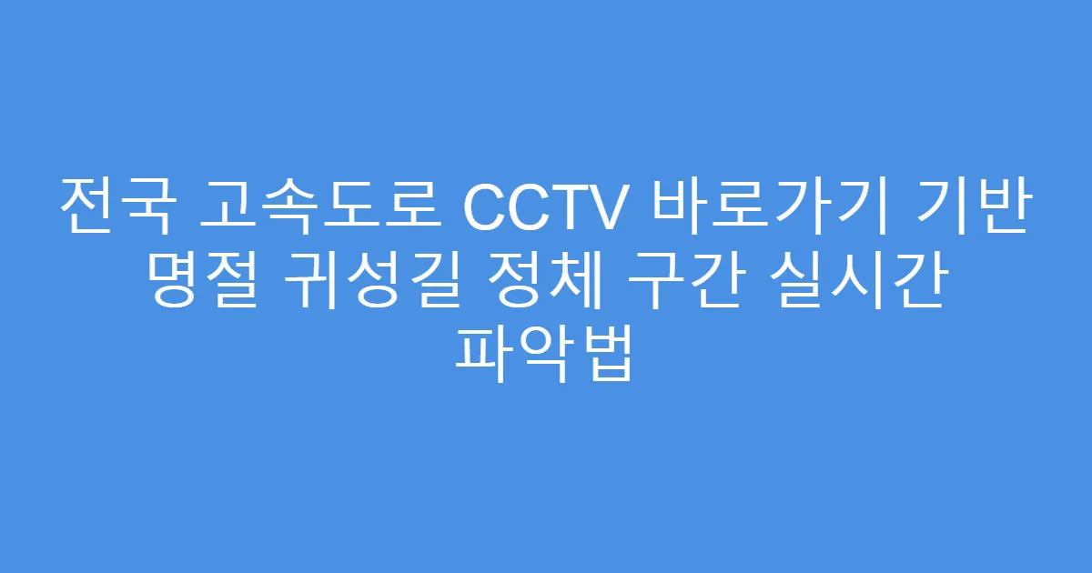 전국 고속도로 CCTV 바로가기 기반 명절 귀성길 정체 구간 실시간 파악법