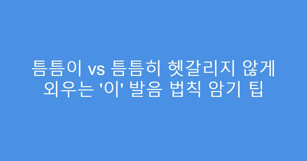 틈틈이 vs 틈틈히 헷갈리지 않게 외우는 ‘이’ 발음 법칙 암기 팁
