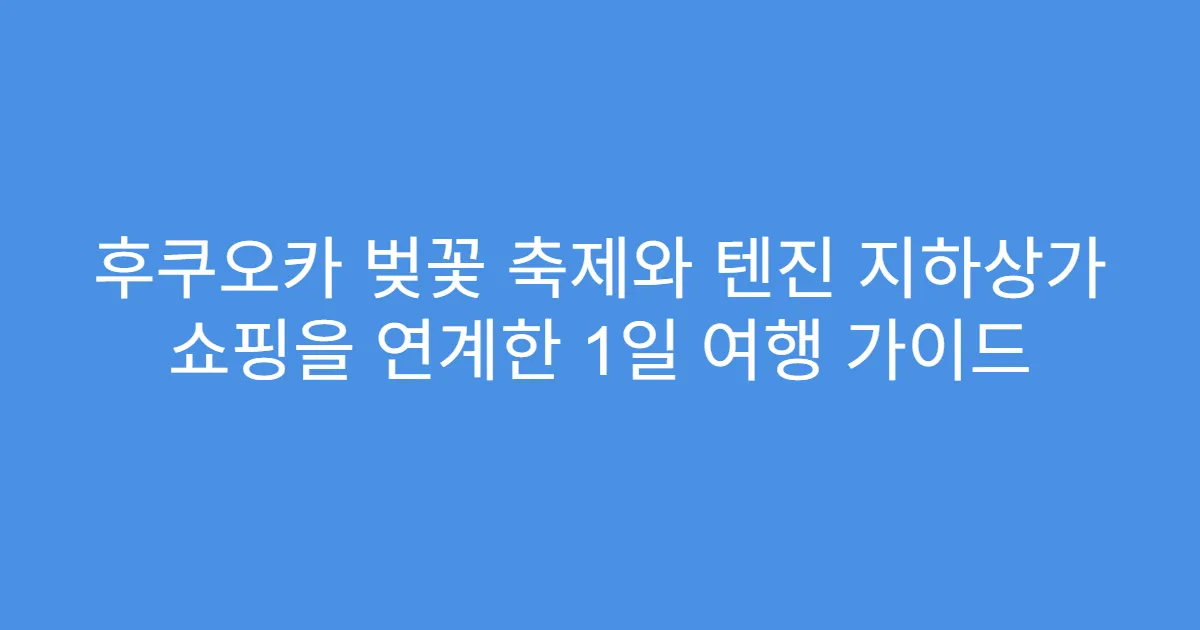 후쿠오카 벚꽃 축제와 텐진 지하상가 쇼핑을 연계한 1일 여행 가이드