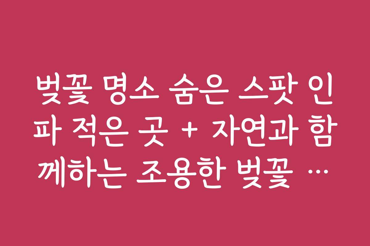 벚꽃 명소 숨은 스팟 인파 적은 곳 + 자연과 함께하는 조용한 벚꽃 산책로 추천