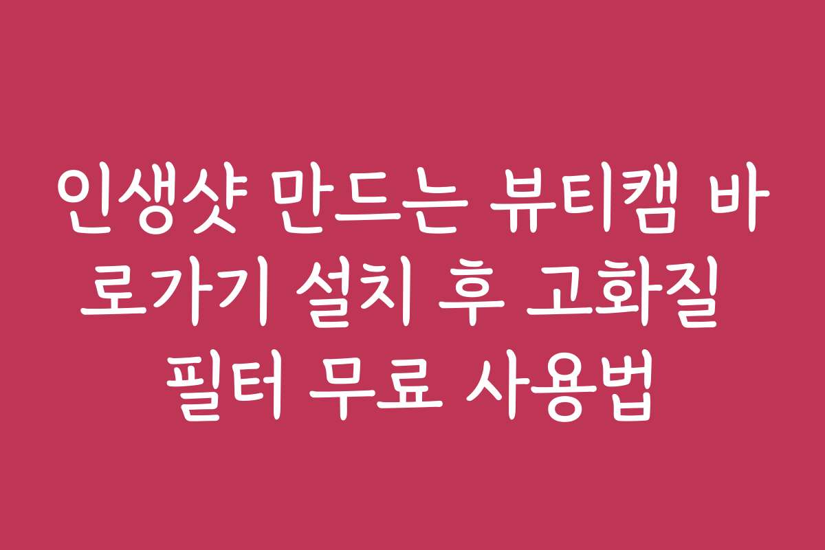 인생샷 만드는 뷰티캠 바로가기 설치 후 고화질 필터 무료 사용법