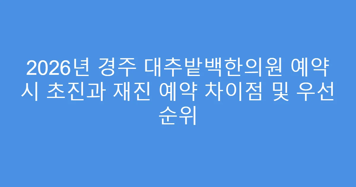 2026년 경주 대추밭백한의원 예약 시 초진과 재진 예약 차이점 및 우선 순위