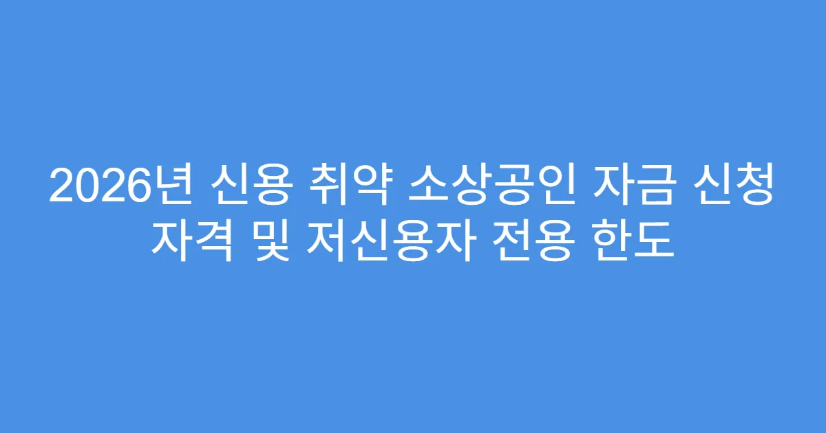 2026년 신용 취약 소상공인 자금 신청 자격 및 저신용자 전용 한도