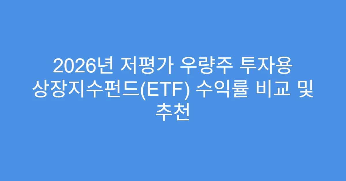 2026년 저평가 우량주 투자용 상장지수펀드(ETF) 수익률 비교 및 추천