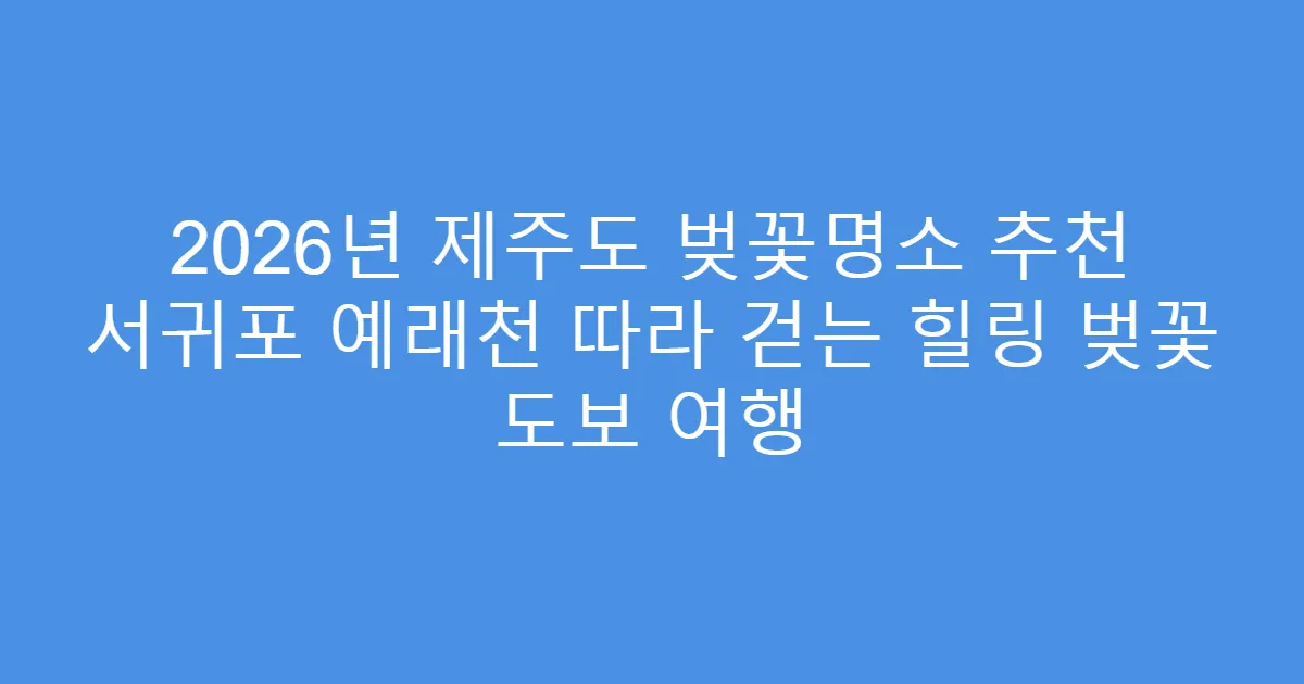 2026년 제주도 벚꽃명소 추천 서귀포 예래천 따라 걷는 힐링 벚꽃 도보 여행