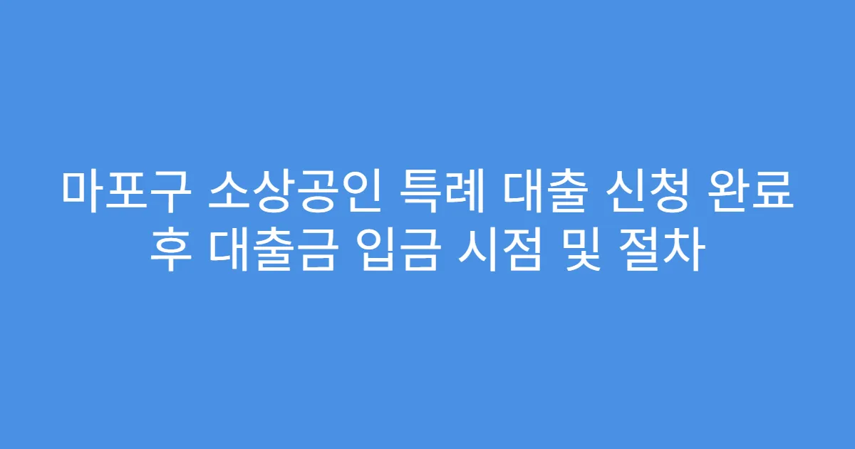 마포구 소상공인 특례 대출 신청 완료 후 대출금 입금 시점 및 절차