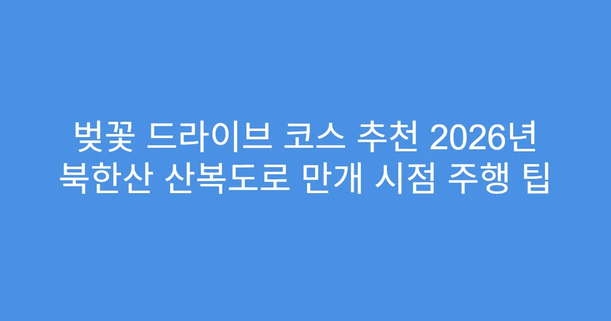 벚꽃 드라이브 코스 추천 2026년 북한산 산복도로 만개 시점 주행 팁