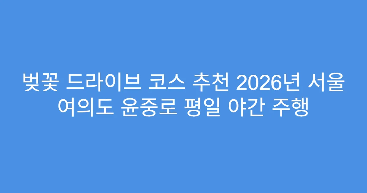 벚꽃 드라이브 코스 추천 2026년 서울 여의도 윤중로 평일 야간 주행