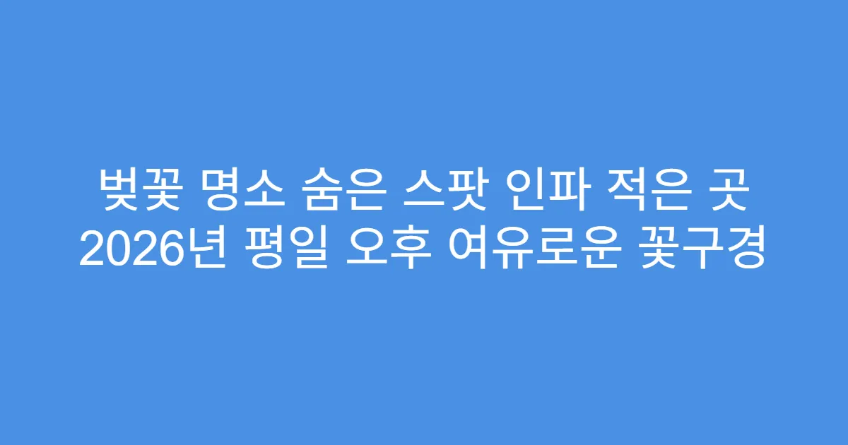 벚꽃 명소 숨은 스팟 인파 적은 곳 2026년 평일 오후 여유로운 꽃구경