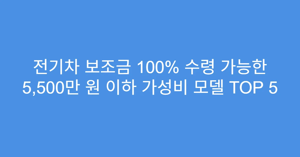 전기차 보조금 100% 수령 가능한 5,500만 원 이하 가성비 모델 TOP 5