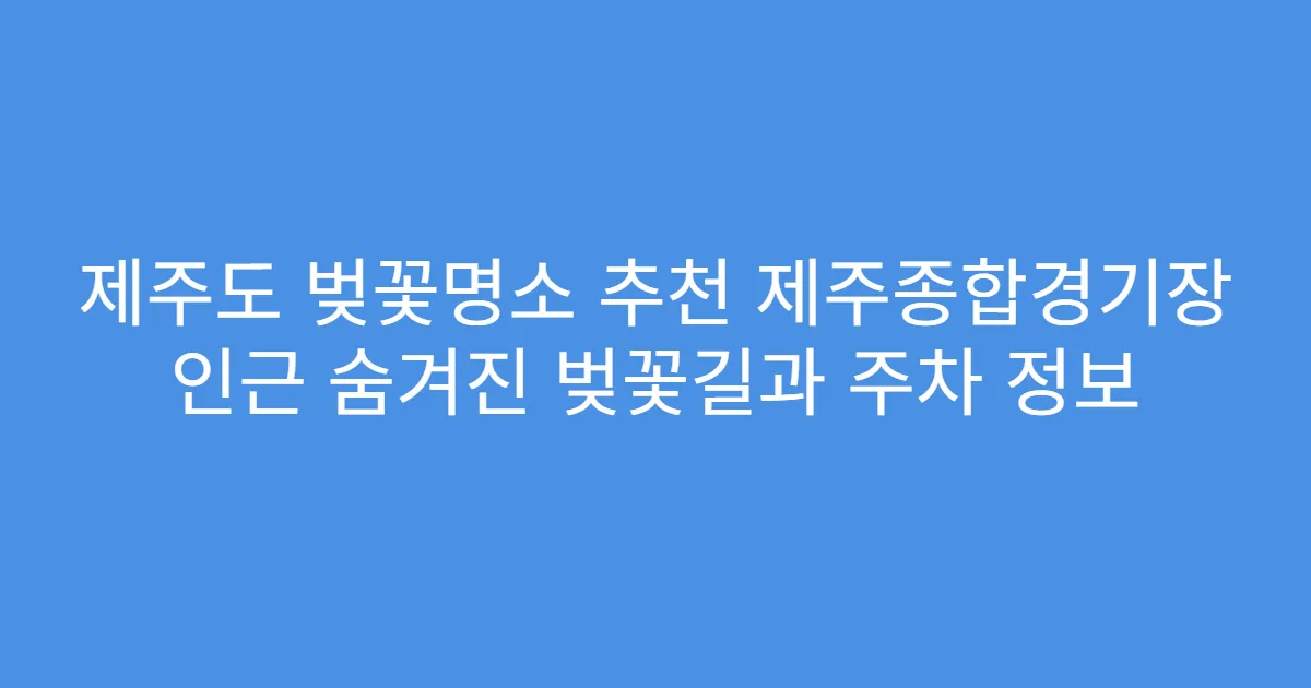 제주도 벚꽃명소 추천 제주종합경기장 인근 숨겨진 벚꽃길과 주차 정보