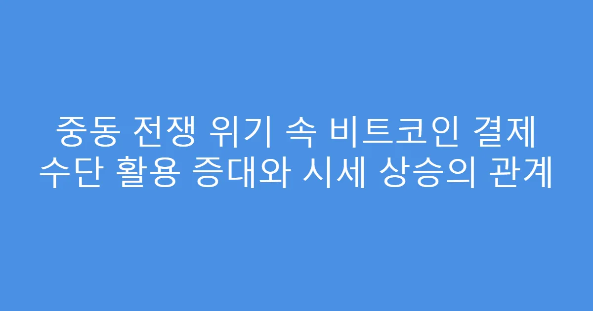 중동 전쟁 위기 속 비트코인 결제 수단 활용 증대와 시세 상승의 관계